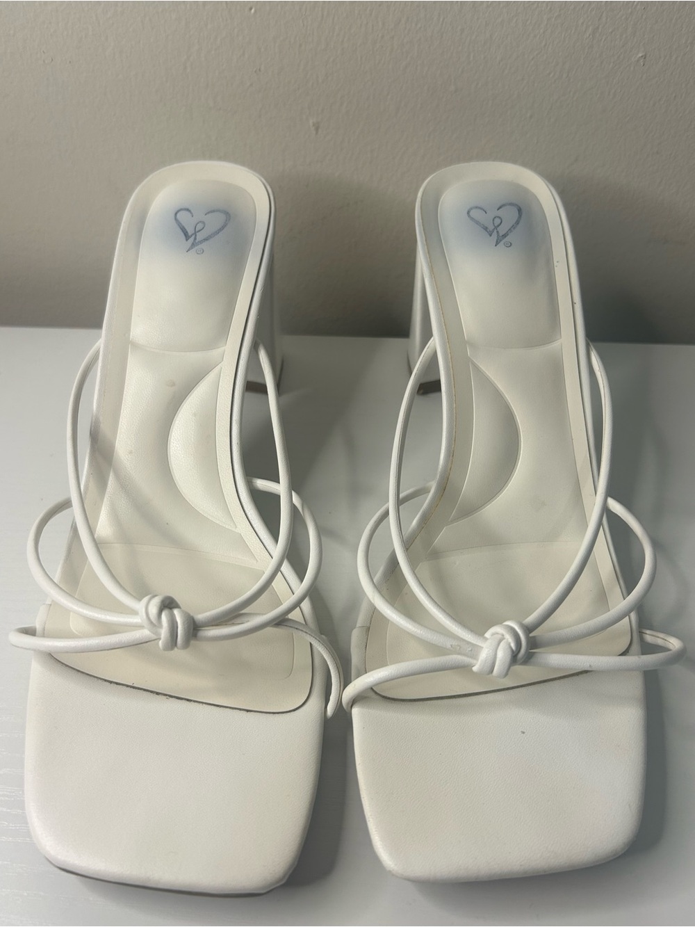 Windsor White Knot-Strap Square-Toe Heeled Sandals